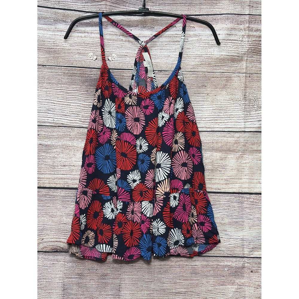 Loft Womens Small Floral Burst Racerback Tank Top Navy Blue Red Rayon Cami